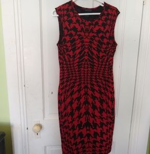 Venus Red/Black Geo Print 100% Wool Midi Dress